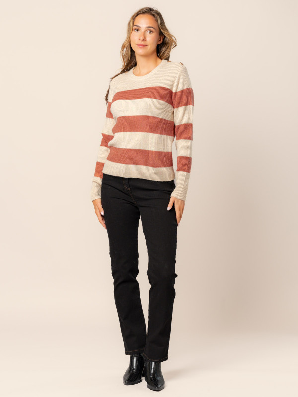 Pull rayé boutons femme | MaBoutiquePlus