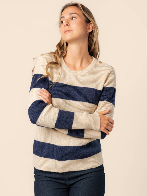 Pull rayé boutons femme | MaBoutiquePlus