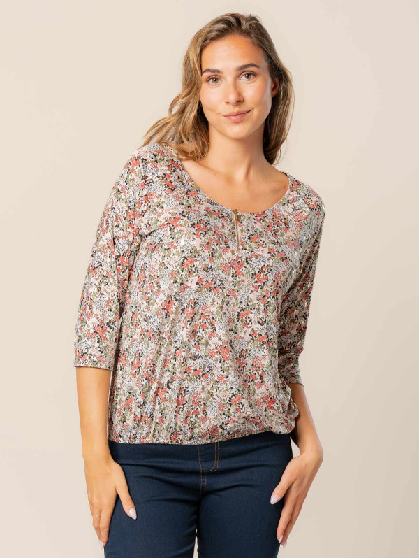 Top maille crépon fleurs femme | MaBoutiquePlus