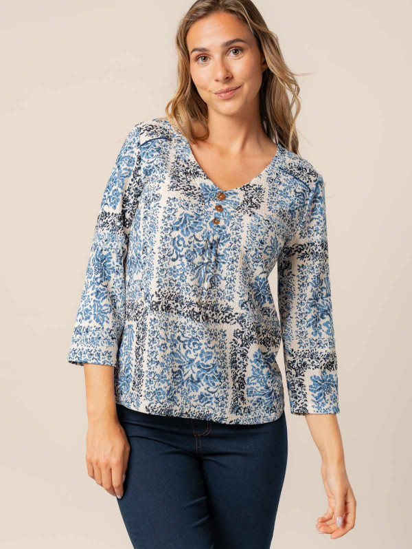 Top femme maille crépon patchwork | MaBoutiquePlus