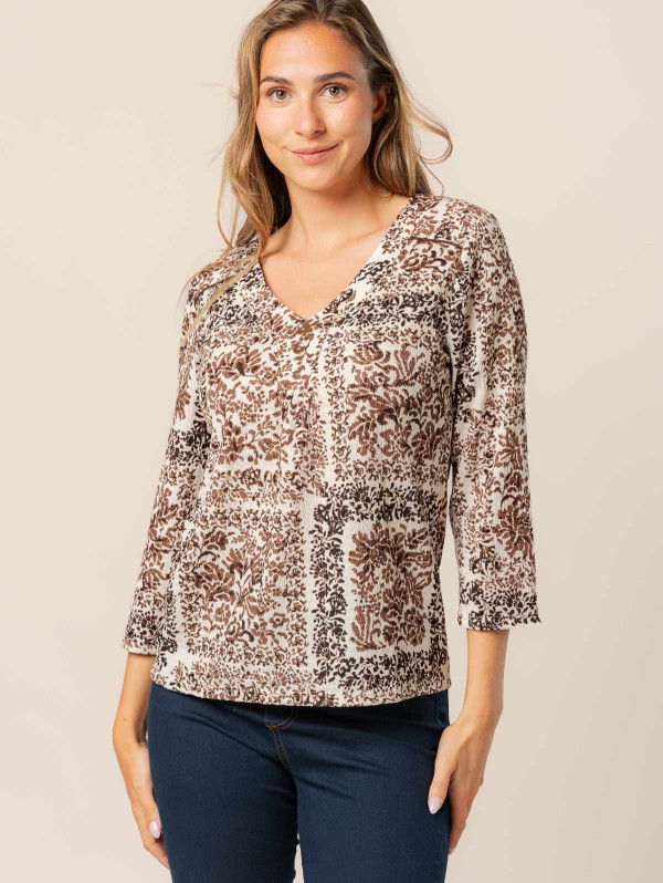Top femme maille crépon patchwork | MaBoutiquePlus