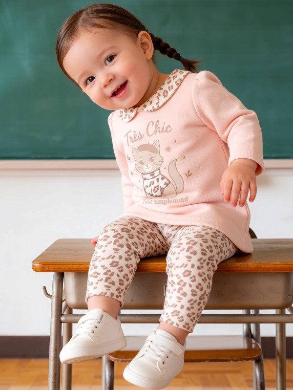 Ensemble bébé-fille sweat chat legging léopard | MaBoutiquePlus