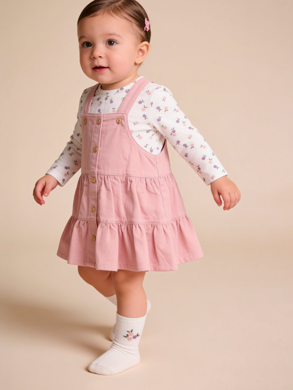 Ensemble bébé-fille robe-salopette pommes | MaBoutiquePlus