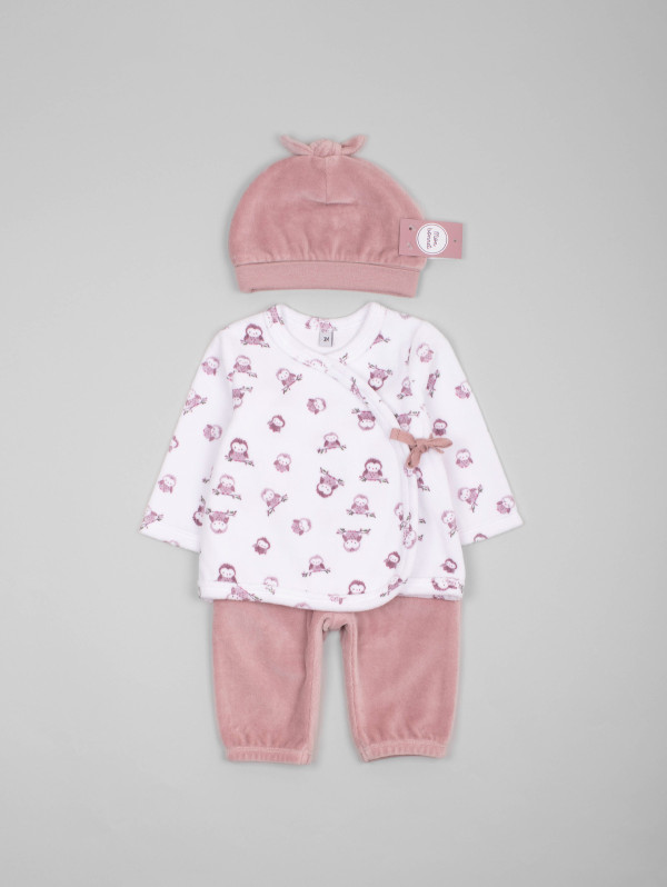 Ensemble bébé-fille 3-en-1 velours | MaBoutiquePlus