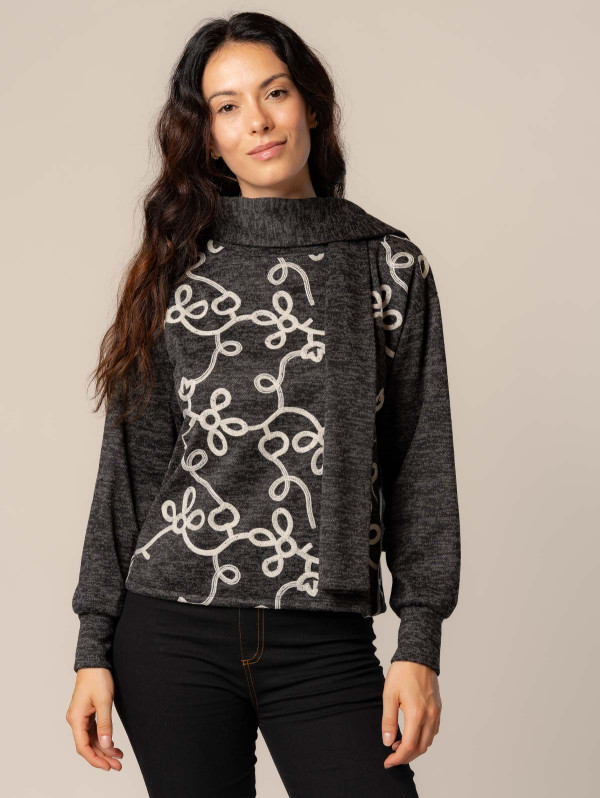 Pull femme fleurs brodées écharpe | MaBoutiquePlus