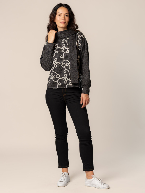 Pull femme fleurs brodées écharpe | MaBoutiquePlus