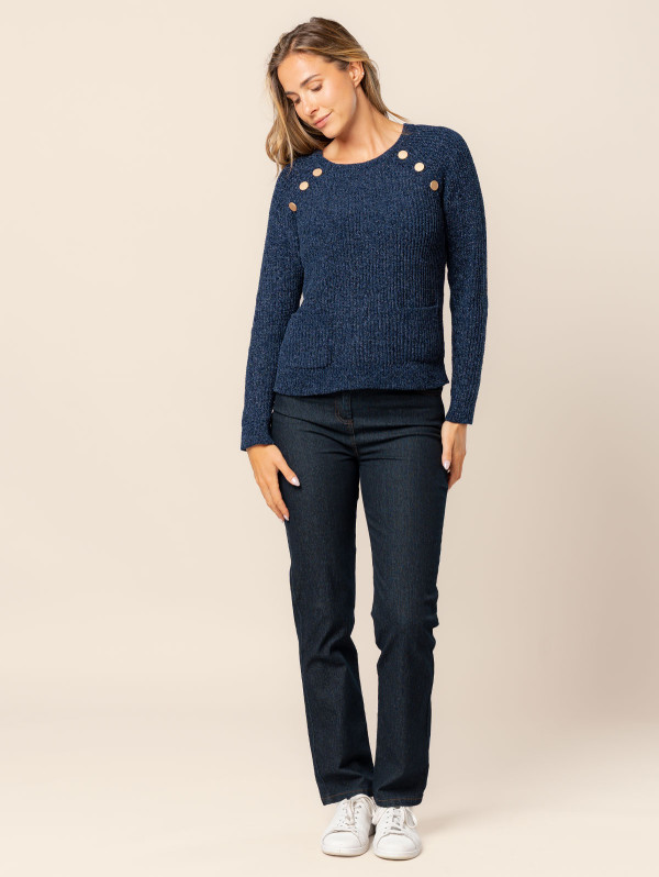 Pull chenille poches boutons femme | MaBoutiquePlus