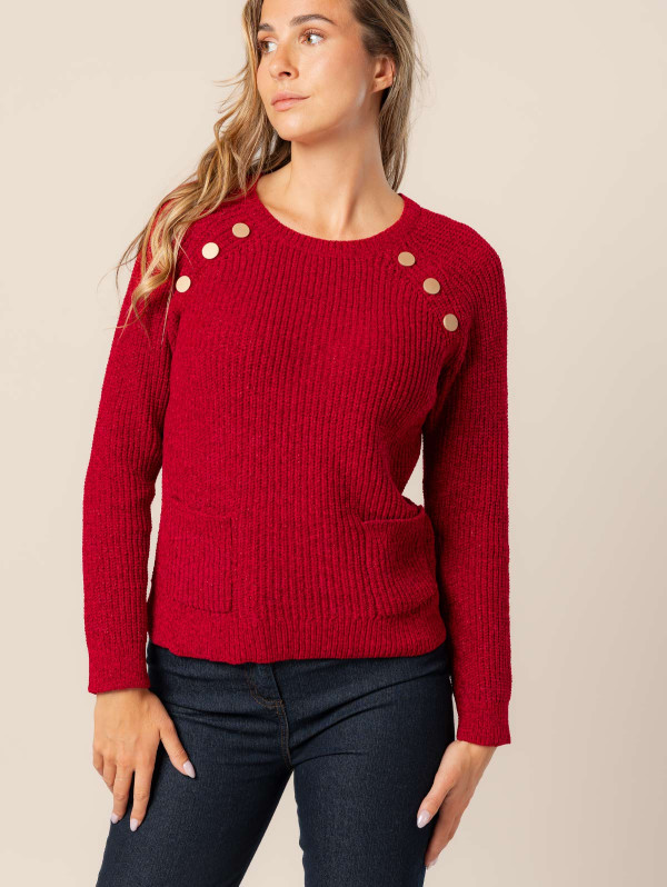 Pull chenille poches boutons femme | MaBoutiquePlus