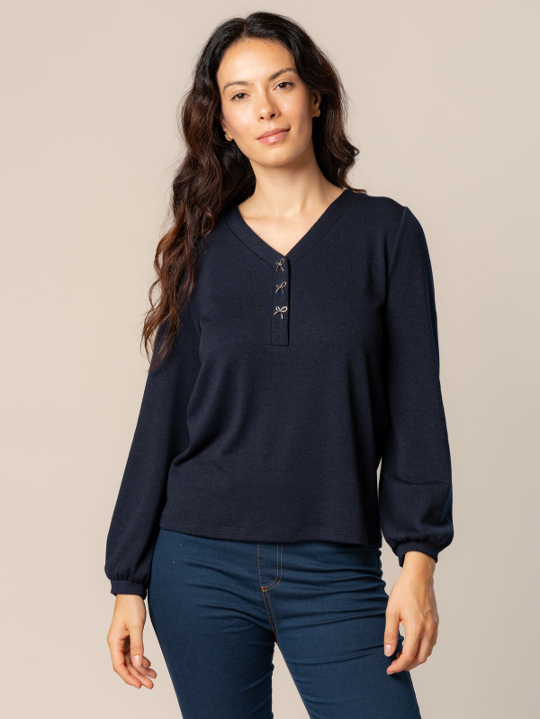 Top femme col V nœuds fantaisie | MaBoutiquePlus