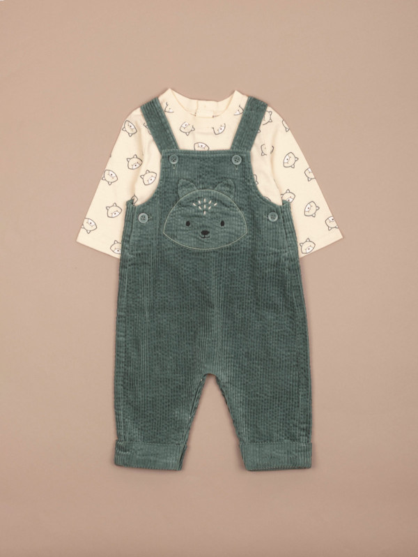 Ensemble bébé-garçon salopette velours côtelé ourson | MaBoutiquePlus
