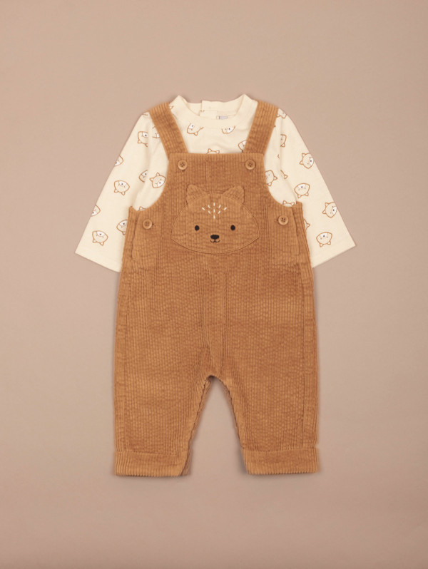Ensemble bébé-garçon salopette velours côtelé ourson | MaBoutiquePlus