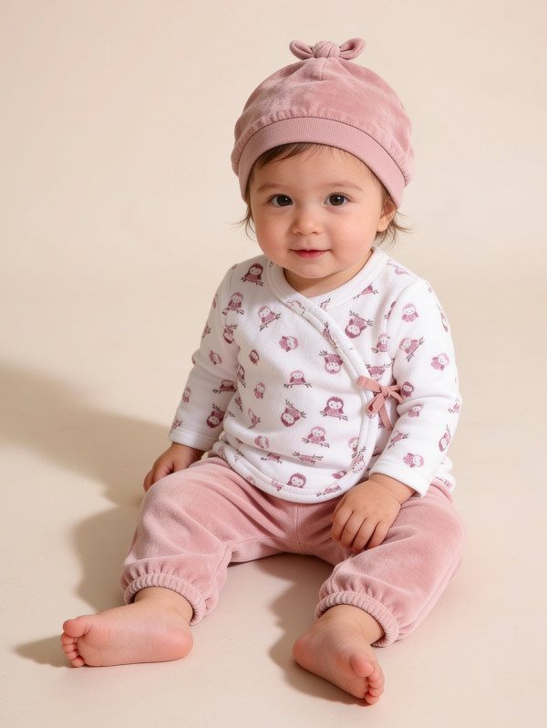 Ensemble bébé-fille 3-en-1 velours | MaBoutiquePlus