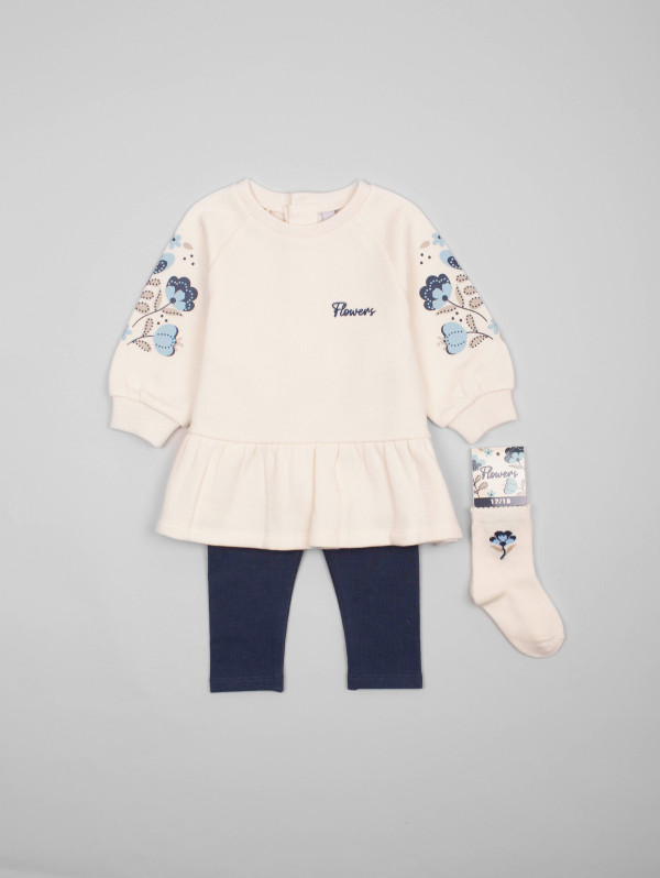 Ensemble bébé-fille sweat fleurs volants | MaBoutiquePlus