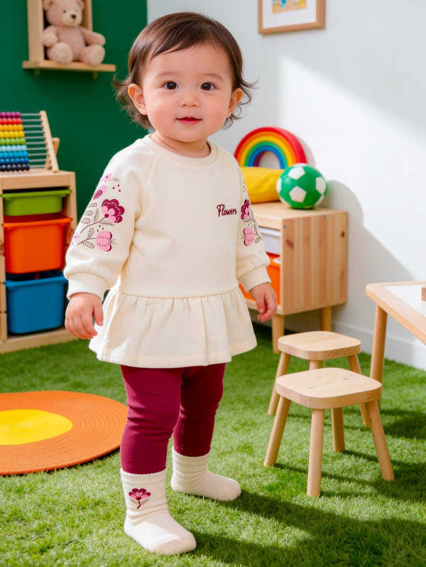 Ensemble bébé-fille sweat fleurs volants | MaBoutiquePlus