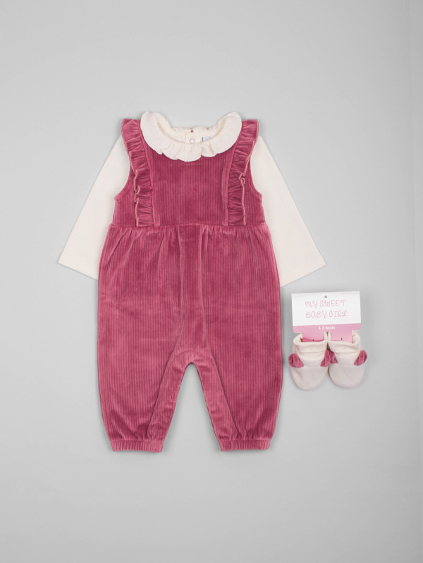 Ensemble bébé-fille salopette maille velours côtelé | MaBoutiquePlus