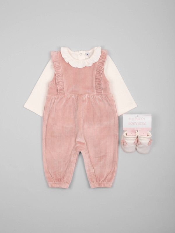 Ensemble bébé-fille salopette maille velours côtelé | MaBoutiquePlus