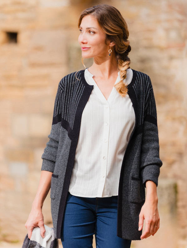Gilet long bicolore rayures femme | MaBoutiquePlus