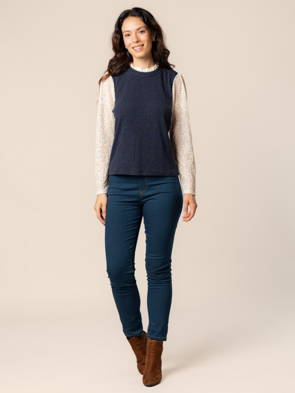 Top 2-en-1 femme manches jacquard | MaBoutiquePlus