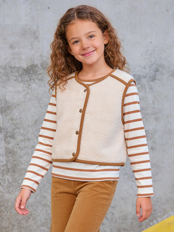 Ensemble veste sherpa tee-shirt rayé | MaBoutiquePlus