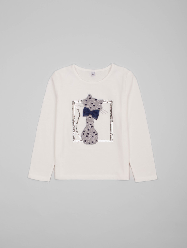 Tee-shirt fille chat tulle sequins | MaBoutiquePlus