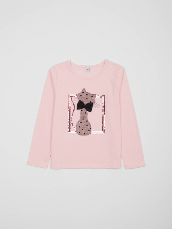 Tee-shirt fille chat tulle sequins | MaBoutiquePlus
