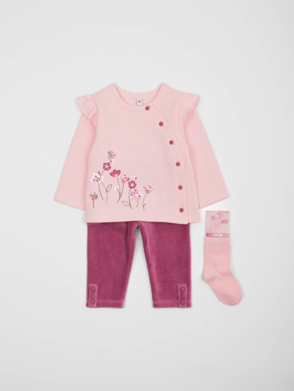 Ensemble bébé-fille cardigan fleurs legging  | MaBoutiquePlus
