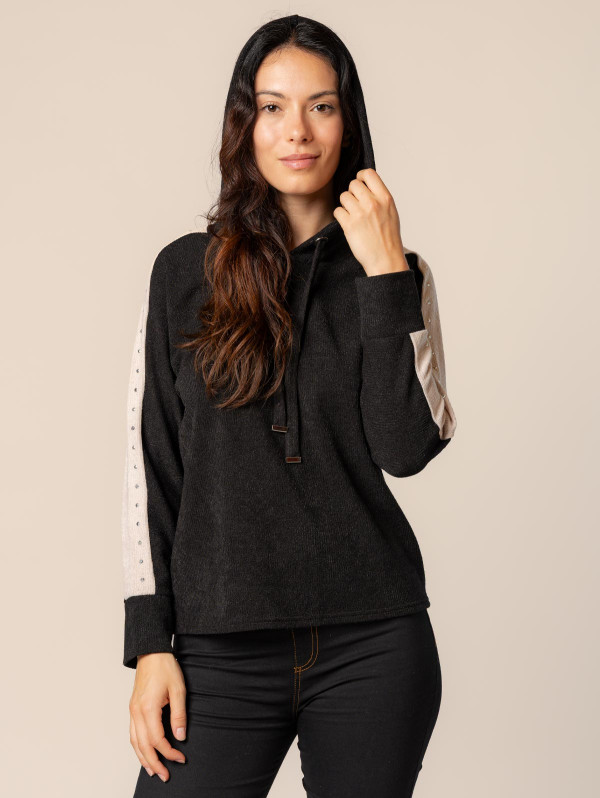 Top femme maille chinée capuche | MaBoutiquePlus
