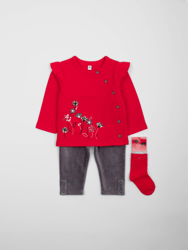 Ensemble bébé-fille cardigan fleurs legging  | MaBoutiquePlus