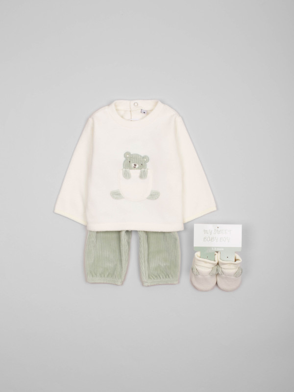 Ensemble bébé-garçon sweat velours ourson | MaBoutiquePlus