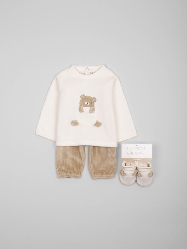 Ensemble bébé-garçon sweat velours ourson | MaBoutiquePlus