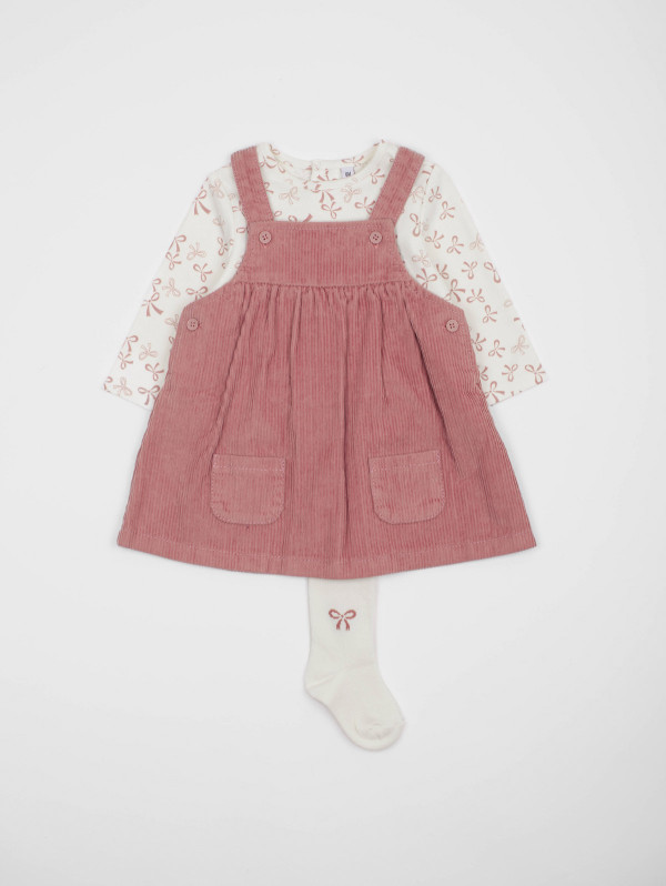 Ensemble bébé-fille robe-salopette velours côtelé | MaBoutiquePlus