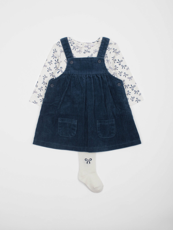 Ensemble bébé-fille robe-salopette velours côtelé | MaBoutiquePlus