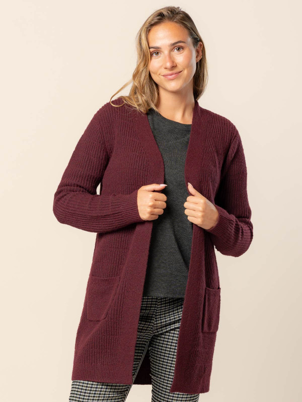 Gilet long maille côtelée femme | MaBoutiquePlus