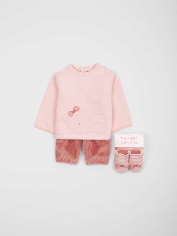 Ensemble bébé-fille sweat polaire ours | MaBoutiquePlus