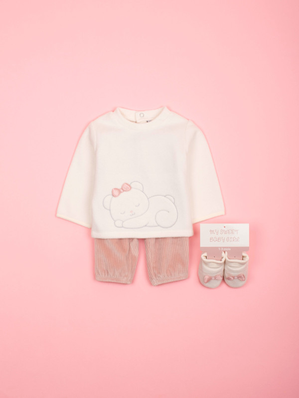 Ensemble bébé-fille sweat polaire ours | MaBoutiquePlus