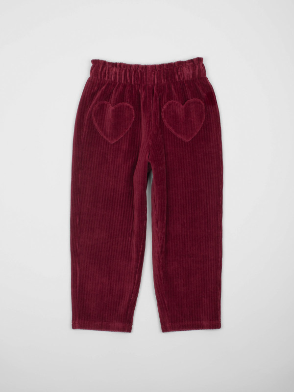 Pantalon fille velours côtelé cœurs | MaBoutiquePlus