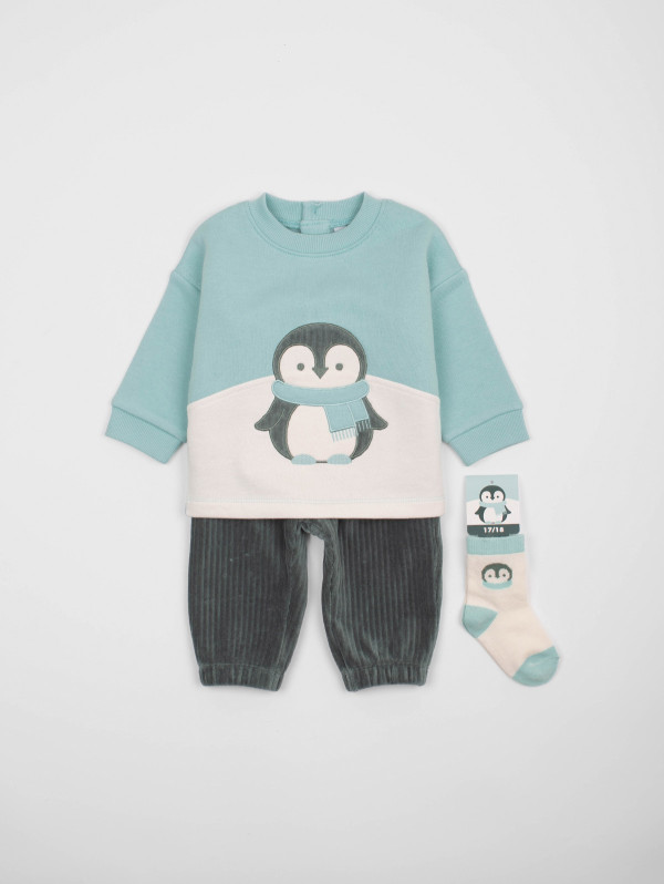Ensemble bébé-garçon sweat velours pingouin | MaBoutiquePlus