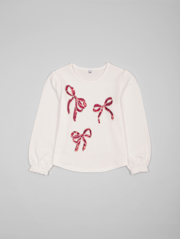 Tee-shirt fille nœuds perles sequins | MaBoutiquePlus