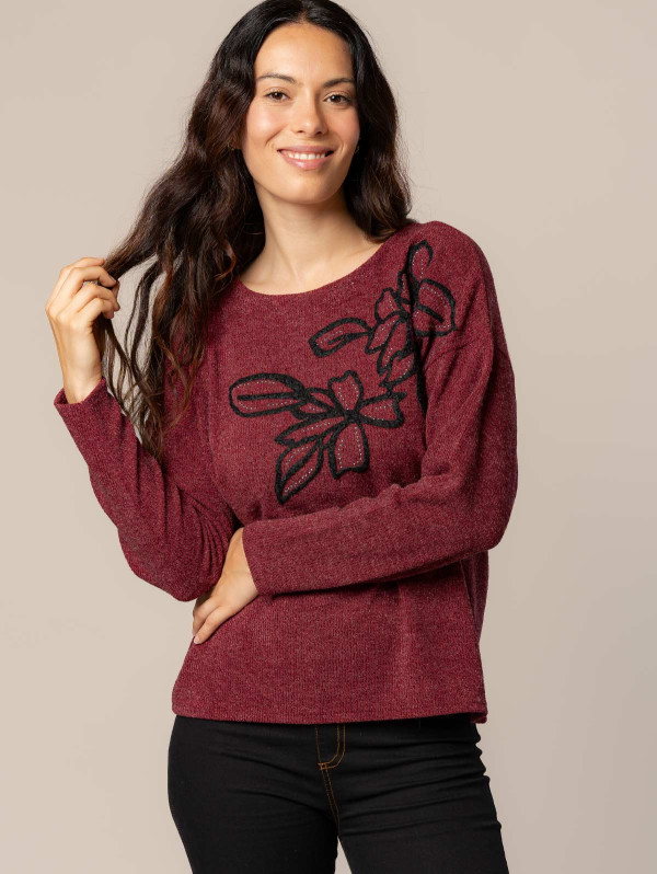 Top femme maille fleurs brodées | MaBoutiquePlus