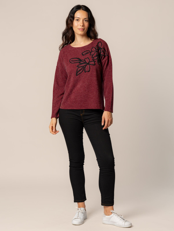 Top femme maille fleurs brodées | MaBoutiquePlus