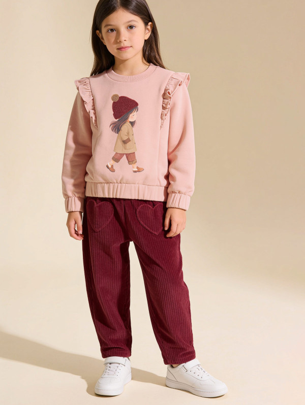 Pantalon fille velours côtelé cœurs | MaBoutiquePlus