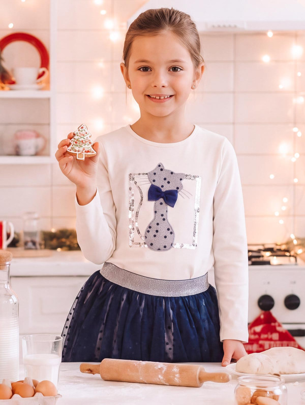 Tee-shirt fille chat tulle sequins | MaBoutiquePlus