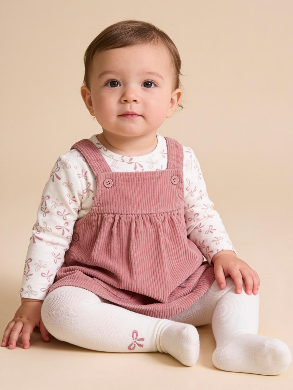 Ensemble bébé-fille robe-salopette velours côtelé | MaBoutiquePlus
