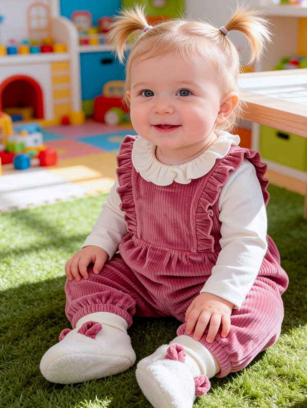 Ensemble bébé-fille salopette maille velours côtelé | MaBoutiquePlus