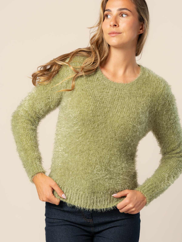 Pull femme uni maille poilue col rond | MaBoutiquePlus