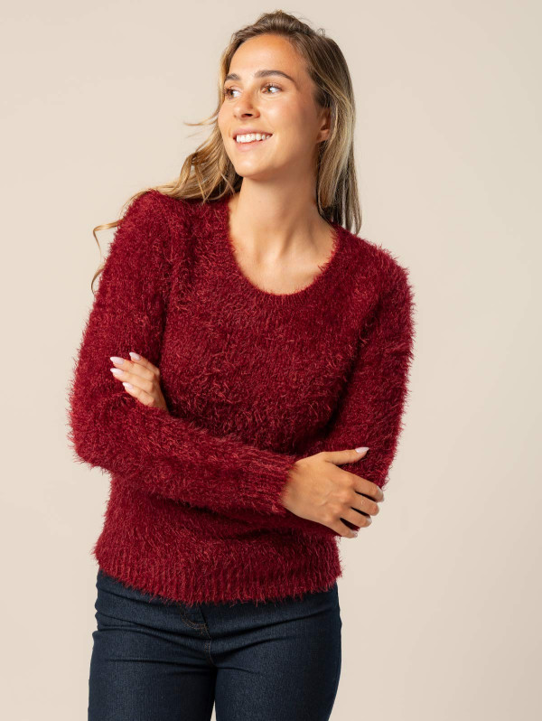 Pull femme uni maille poilue col rond | MaBoutiquePlus