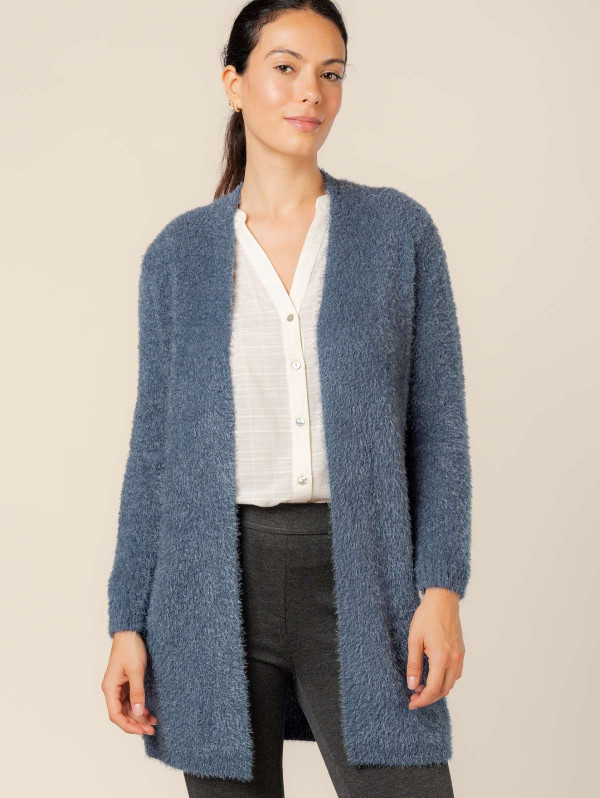 Gilet long maille poilue femme | MaBoutiquePlus
