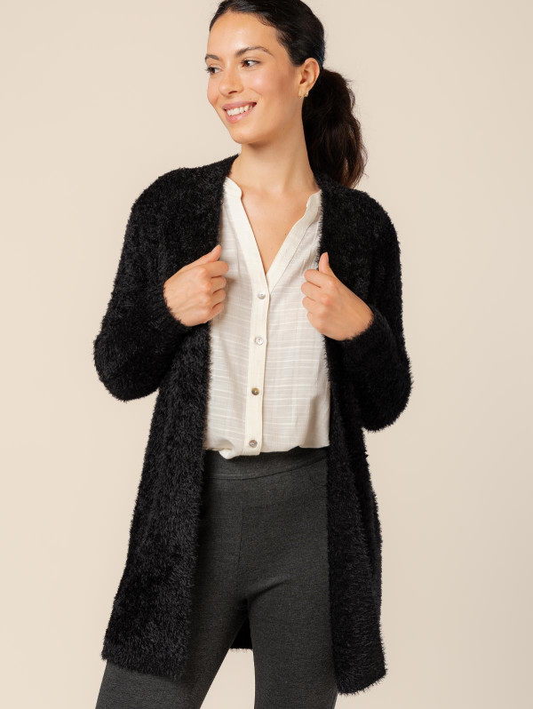 Gilet long maille poilue femme | MaBoutiquePlus