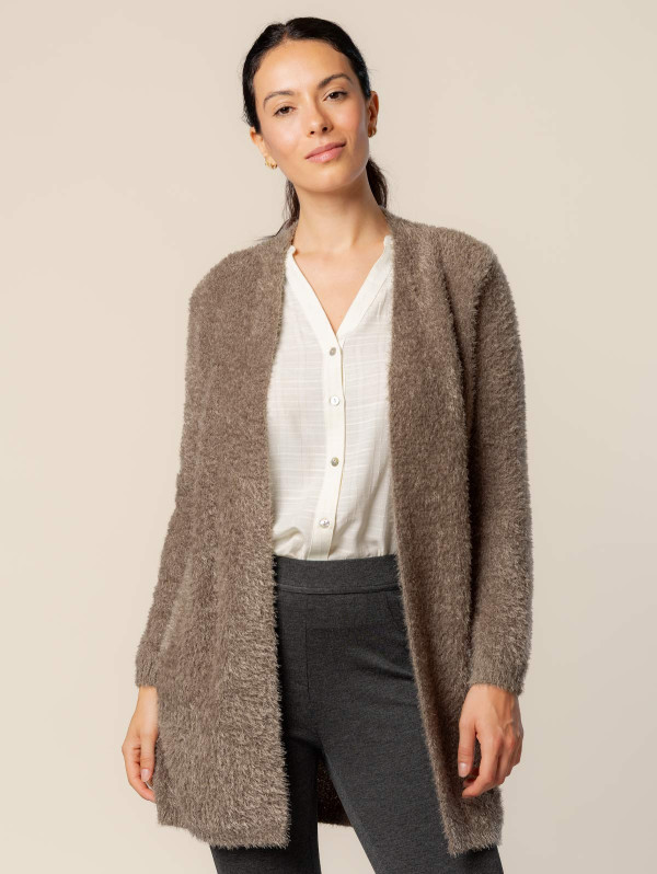 Gilet long maille poilue femme | MaBoutiquePlus