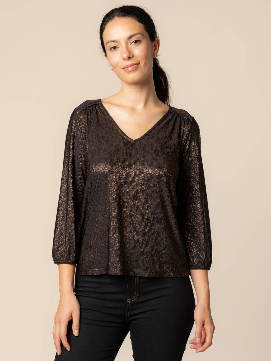 Top col V maille fantaisie | MaBoutiquePlus